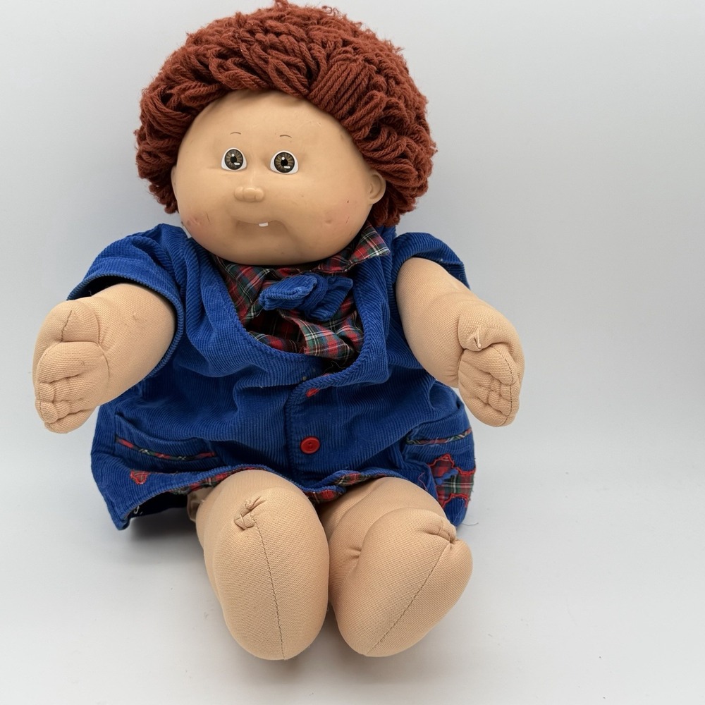 Vintage 1985 Cabbage Patch Kids Boy Doll Red Yarn Hair Coleco Blue Outfit 164